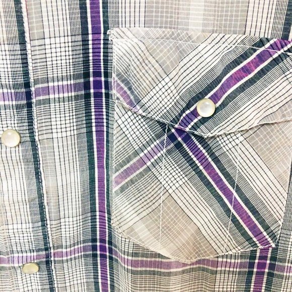 Levi Strauss Western Shirt Men's XXL Purple Plaid Pearl Snaps Dad Grandpa - Picture 3 of 6